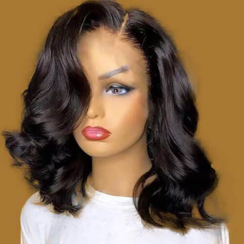 Black wig, women's medium long hair, synthetic