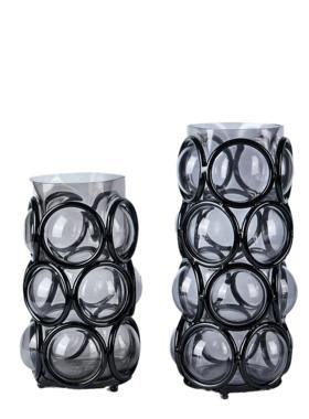 现代简约玻璃缠绕花器木质高脚果盘创意摆件桌面餐桌装饰品样板间