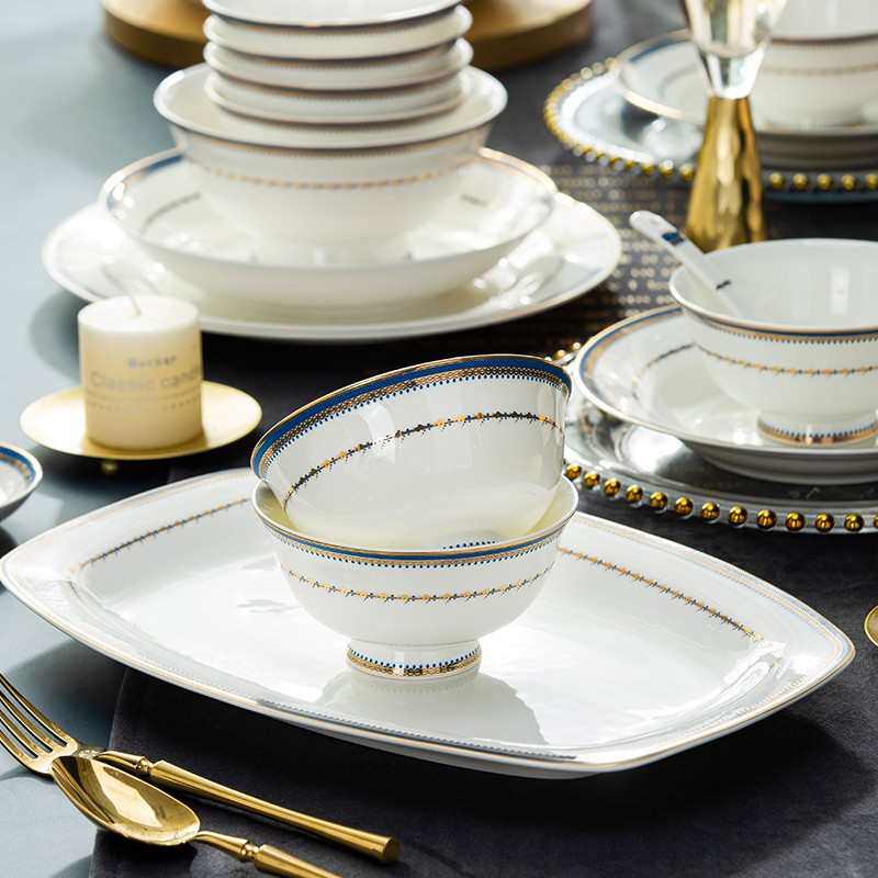 2024景德镇碗碟套装乔迁家用高档可微波炉用碗盘结婚送礼骨瓷餐具