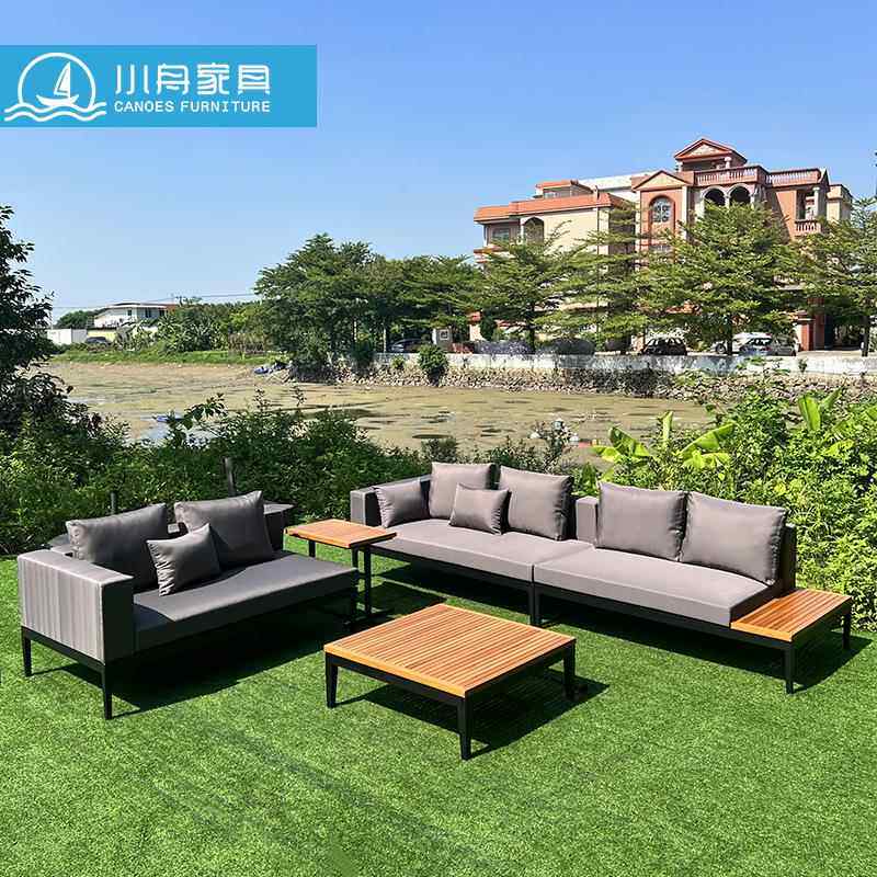 休闲简约户外沙发室外花园庭院民宿外摆防水防晒躺床实木茶几组合