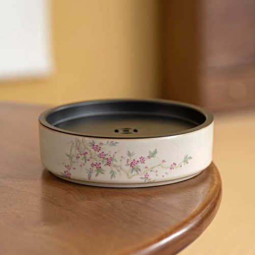 米黄汝窑壶承茶承陶瓷开片小型干泡盘茶壶建水托盘茶具茶道零配件