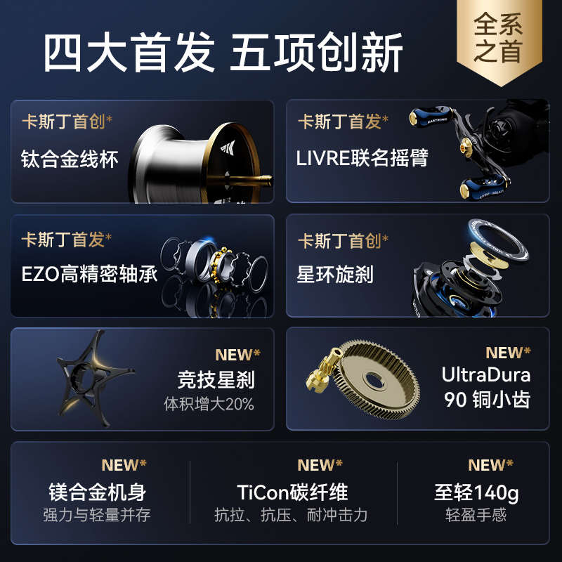卡斯丁克雷斯水滴轮微物远投防炸线渔线轮泛用超轻钛金属路亚轮