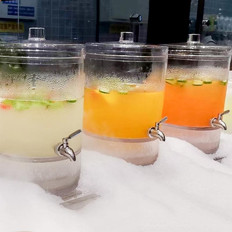 饮料桶塑料大容量水果汁壶P防水摔果花茶可乐柠檬C水桶冷壶带圆柱