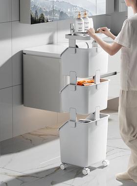 家用卫生大容脏篮多层可移动衣物间小推量车衣浴室镂空加厚PZK脏