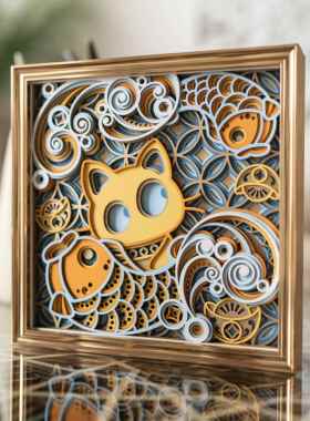 梯木叠雕招财猫创意玄关客厅装饰品摆件高级感小众乔迁礼品工艺礼