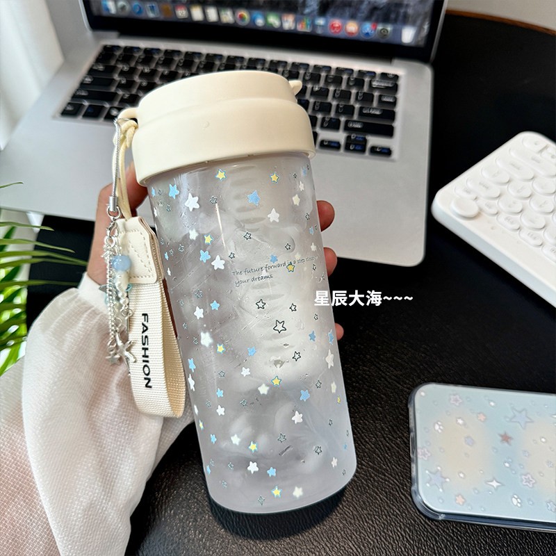 原创蓝色星星透明塑料吸管水杯女生高颜值杯子夏天新款便携送礼物