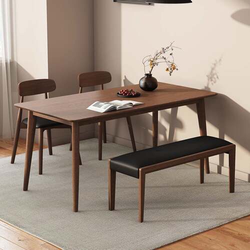 实木餐桌长方形简约现代餐桌小户型家用白蜡木长条桌子中古风餐桌