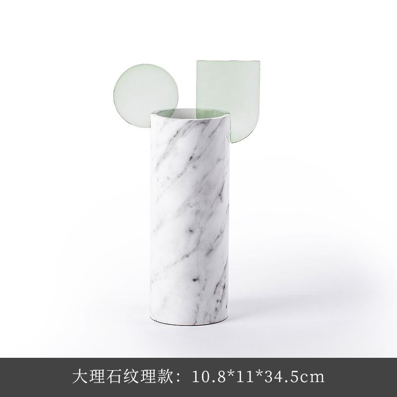 大千新品桌面托盘架树脂工艺品绿色干花花瓶创意现代样板间组合