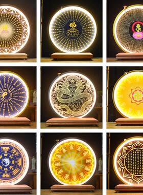 家用佛灯、佛像背景灯、佛龛灯、圆背光灯、心经灯座、实木拜观音