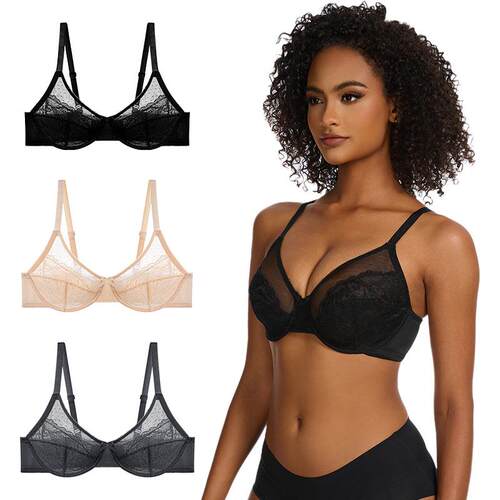 Ultra thin bra, mesh, plus size bra, women's