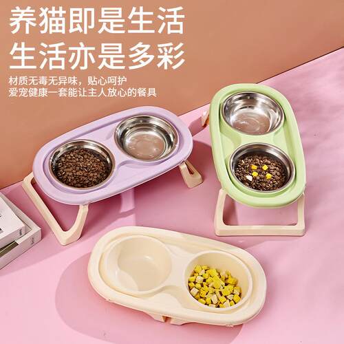 不锈钢狗碗可折叠可爱风猫碗双碗防漏食宠物碗猫狗喂食碗狗狗饭碗