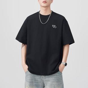t恤男國潮高品質(zhì)簡約美式 2025新款 夏季 重磅300克刺繡短袖 寬松半袖