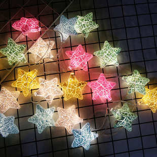 led彩灯闪灯ed星星灯串圣诞婚庆房间布置裂纹镂空星星节日装 饰灯