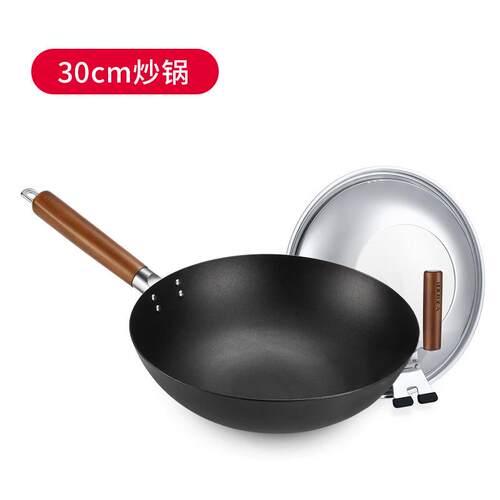 高档美菜珑美利锅30/炒32cm黑晶铁少油烟平底炒锅具燃气电锅磁炉