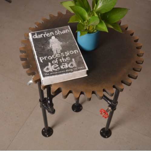 创意休闲小桌子工业风铁艺水管齿轮洽谈桌咖啡桌小边几边桌圆桌