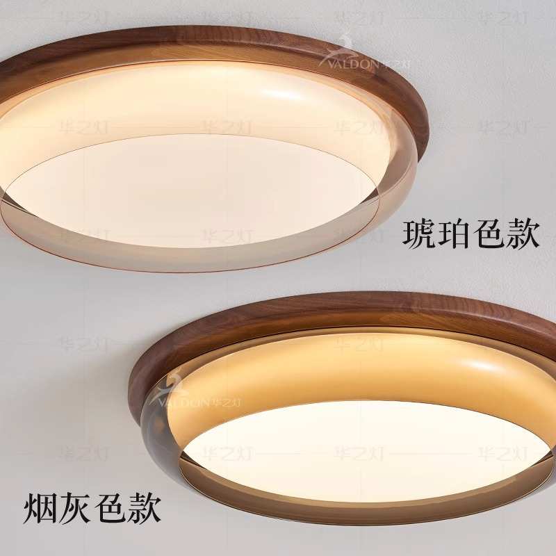 卧室主胡桃木现代灯黑卧房简约吸顶灯新款餐厅灯2025中间护眼古风