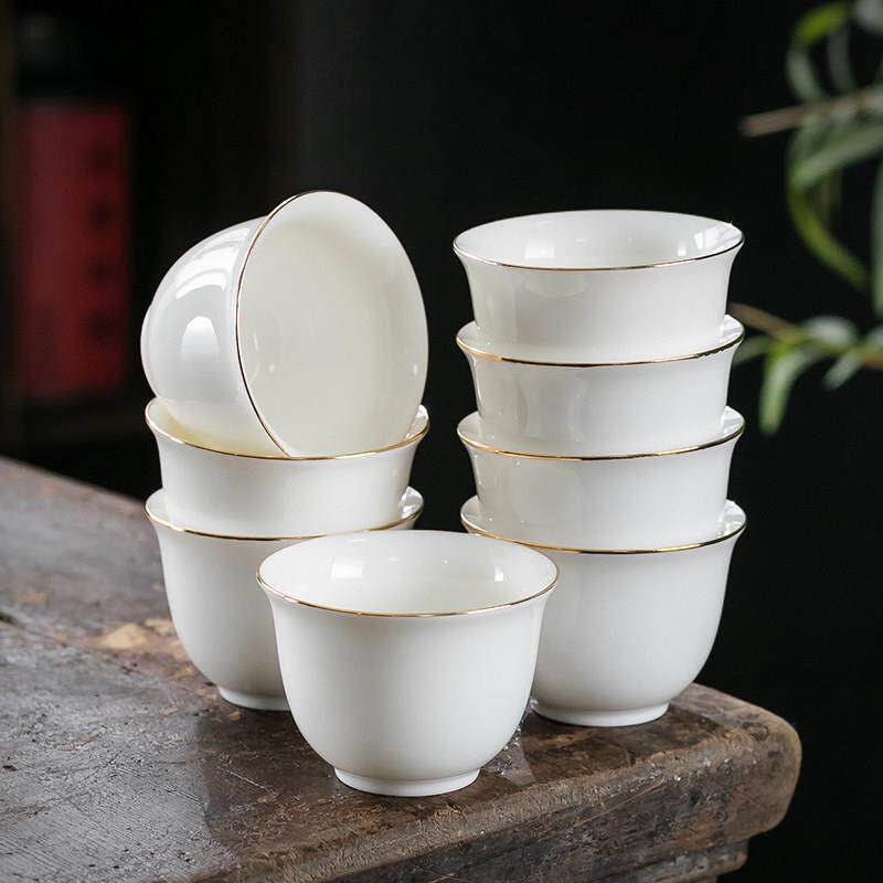 德化羊脂玉白瓷茶杯6祇-10祇装陶瓷功夫茶具品茗杯办公待客小茶杯