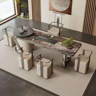 奢石岩板茶桌烧水壶一体轻奢现代高级感家用办公室设计师高端茶台