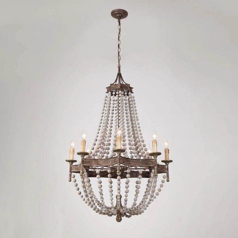 美式乡村别墅复式楼梯水晶灯法式田园客厅餐厅灯民宿复古木珠吊灯