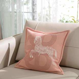 美式 柔软细腻透气保暖棉羊绒印花抱枕靠垫沙发卧室靠垫样板间陈设