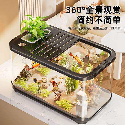 桌面收纳盒鱼缸客厅家用小型2025新款造景生态缸透明带盖水族箱