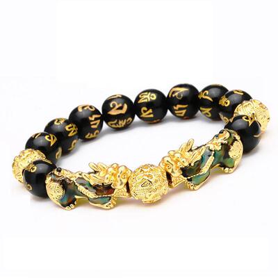 Feng Shui Obsidian Stone Beads Bracelet Men Women Unisex Wri