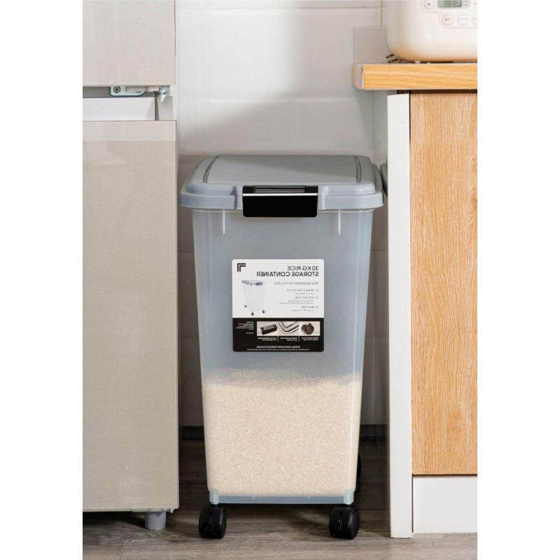 米桶窄高型斤装大容量透明收纳箱带轮方形窄型日式夹缝塑料桶