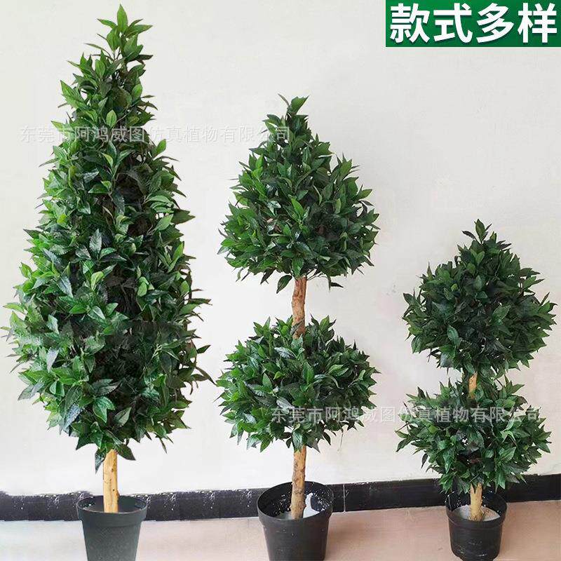 仿真月桂树盆栽小树月桂 圆形假树叶喜庆装饰绿植圣诞树厂家供应