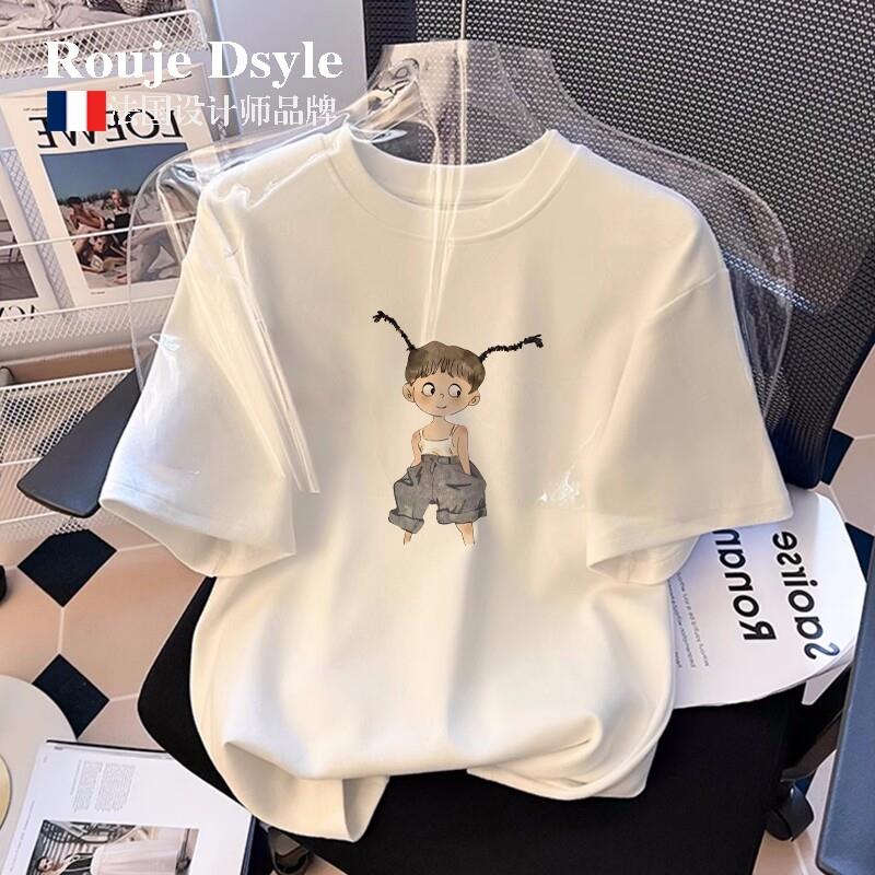 法国Rouje Dsyle白色短袖T恤女纯棉宽松显瘦半袖上衣夏季T恤衫潮