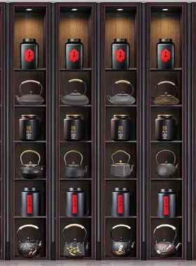 样板房软装新中式家居博古架酒柜摆件铸铁壶茶壶茶叶罐茶道摆设