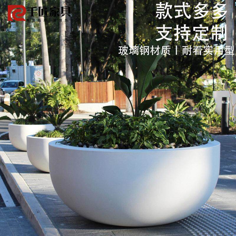 户外玻璃钢花盆大口径种树景观花缸 商场广场圆柱形花钵绿植摆件