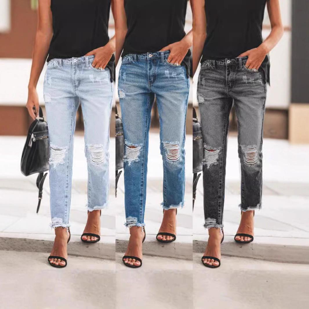 Womens Boyfriend Jeans Stretchy Ripped Distressed Denim