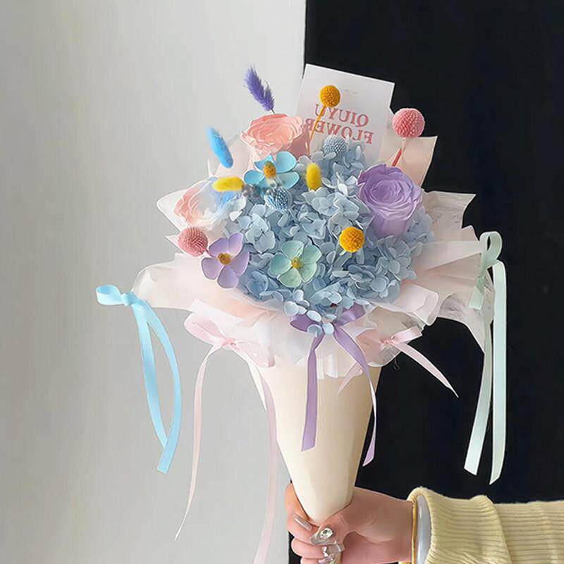 永生花玫瑰绣球花冰淇淋花束手捧花仿真花永生花圣诞成品生日礼物