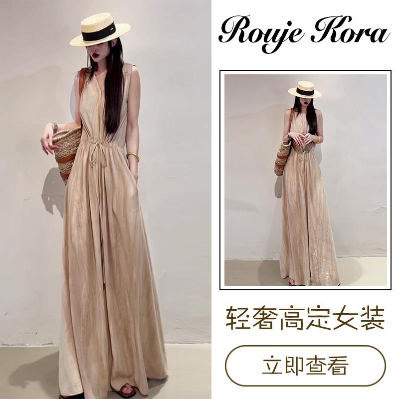 Rouje Kora冷淡风清冷文艺抽绳连衣裙女夏季宽松大码收腰及踝长裙