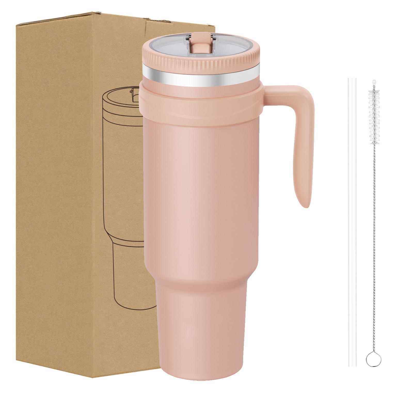 工厂直供不锈钢旅行杯双层真空保温保冷杯带手柄吸管大容量随行杯