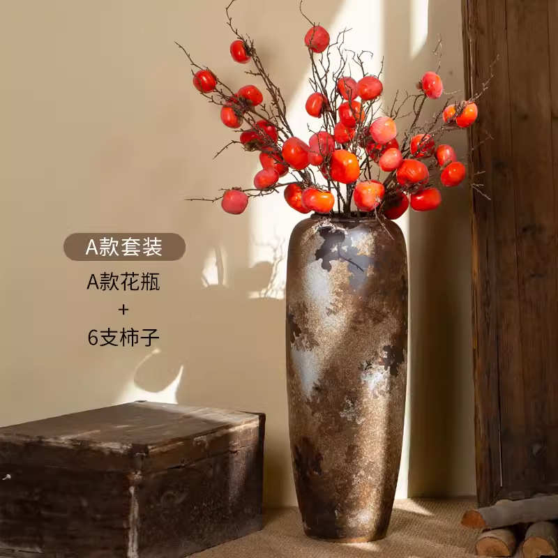 侘客厅粗地大复古高陶瓷陶罐装饰插花陶摆件民花瓶风景德镇宿落寂