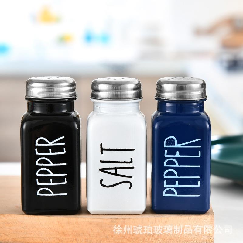 爆亚马逊黑白罐椒HP63210撒盐瓶调料盒椒盐套装胡椒粉方料形玻璃