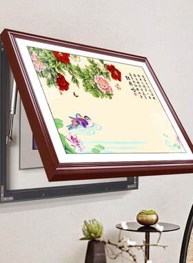 新中式电表箱装饰画免打孔国画牡丹遮挡装配电箱电闸盒挂画推拉式