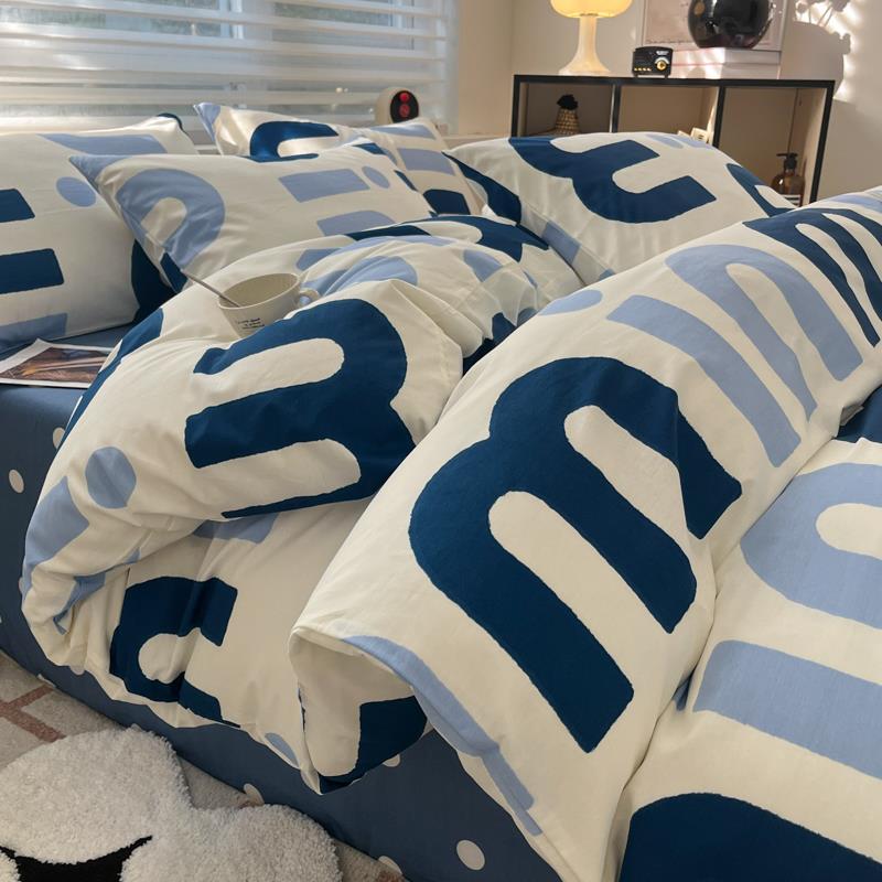 高档卡通字母简约纯棉用四套全棉件床上品床单学床笠被套三件套生