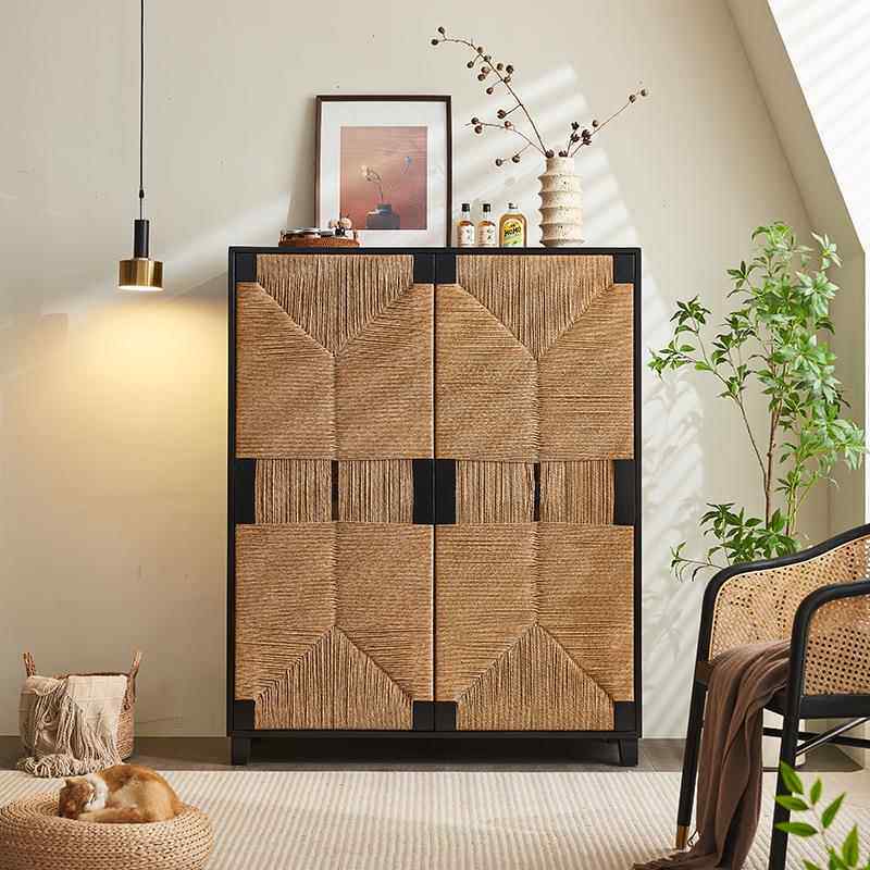 藤编匠师中古藤编实木餐边柜诧寂风黑纳色玄双BBC关橱柜储物收柜