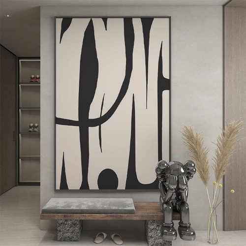 现代简约黑色纹理装饰画轻奢抽象客厅沙发背景墙挂画竖版玄关壁画