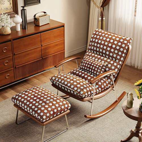 古风摇摇摇椅阳台休闲客厅复古实木懒人家用美式单人沙发躺椅绢花