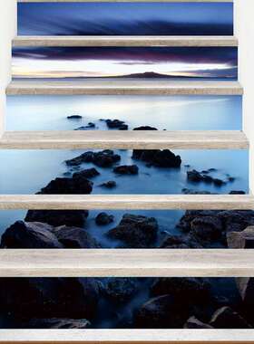 LT022落日礁石 3D仿真楼梯贴可移防水时尚创意台阶装饰墙贴家居