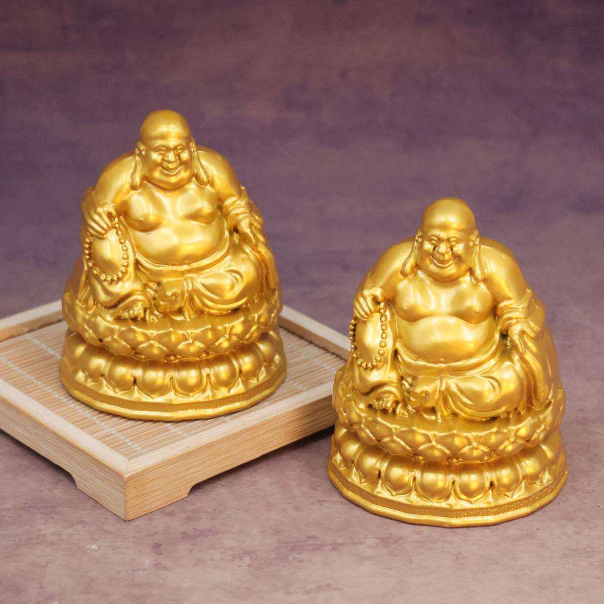 尼罗佛茶金色铜坐莲笑佛摆件时来运转好运连连开业大吉