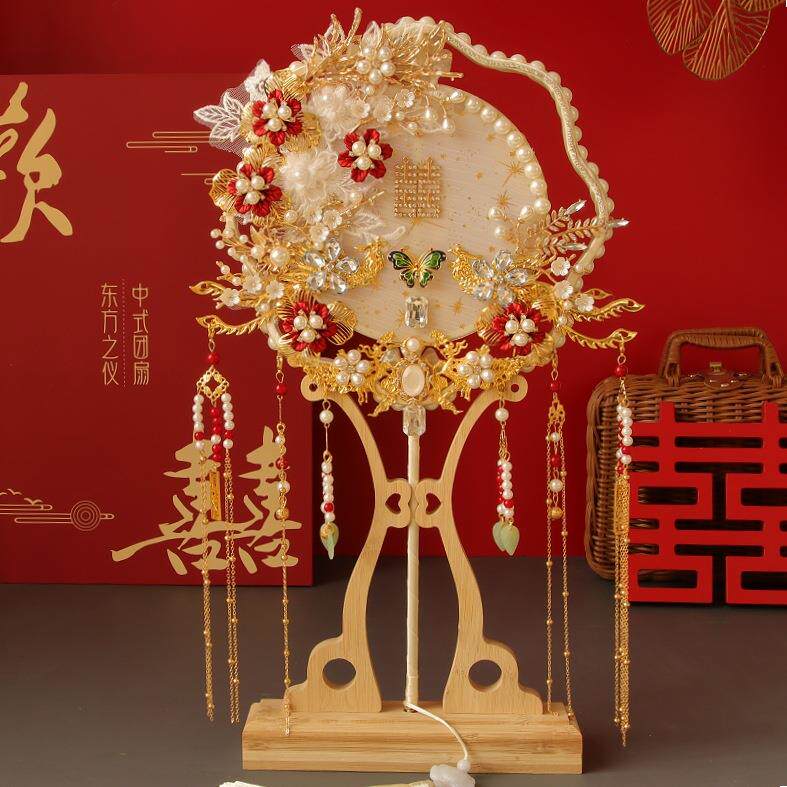 团扇新娘结婚喜扇中式扇子婚扇拍照道具氛围感婚礼秀禾服红色扇子