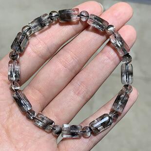 新品天然银钛晶糖块手链单圈水晶方糖手串 男女珠链珠串6毫米左右