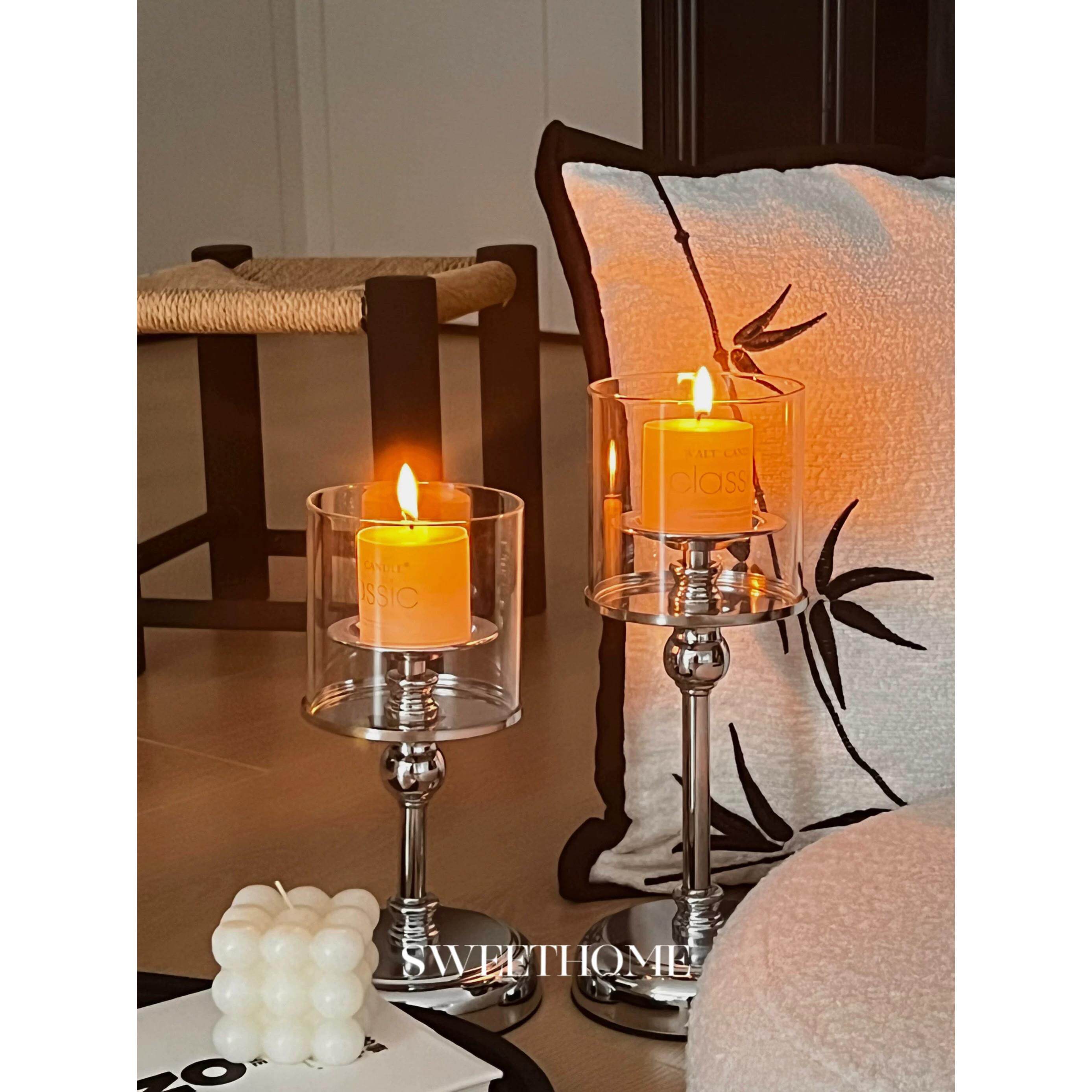 SweetHome *中古轻奢银色烛台香薰蜡烛摆件浪漫餐桌烛光晚餐道具
