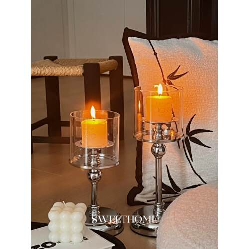 SweetHome *中古轻奢银色烛台香薰蜡烛摆件浪漫餐桌烛光晚餐道具