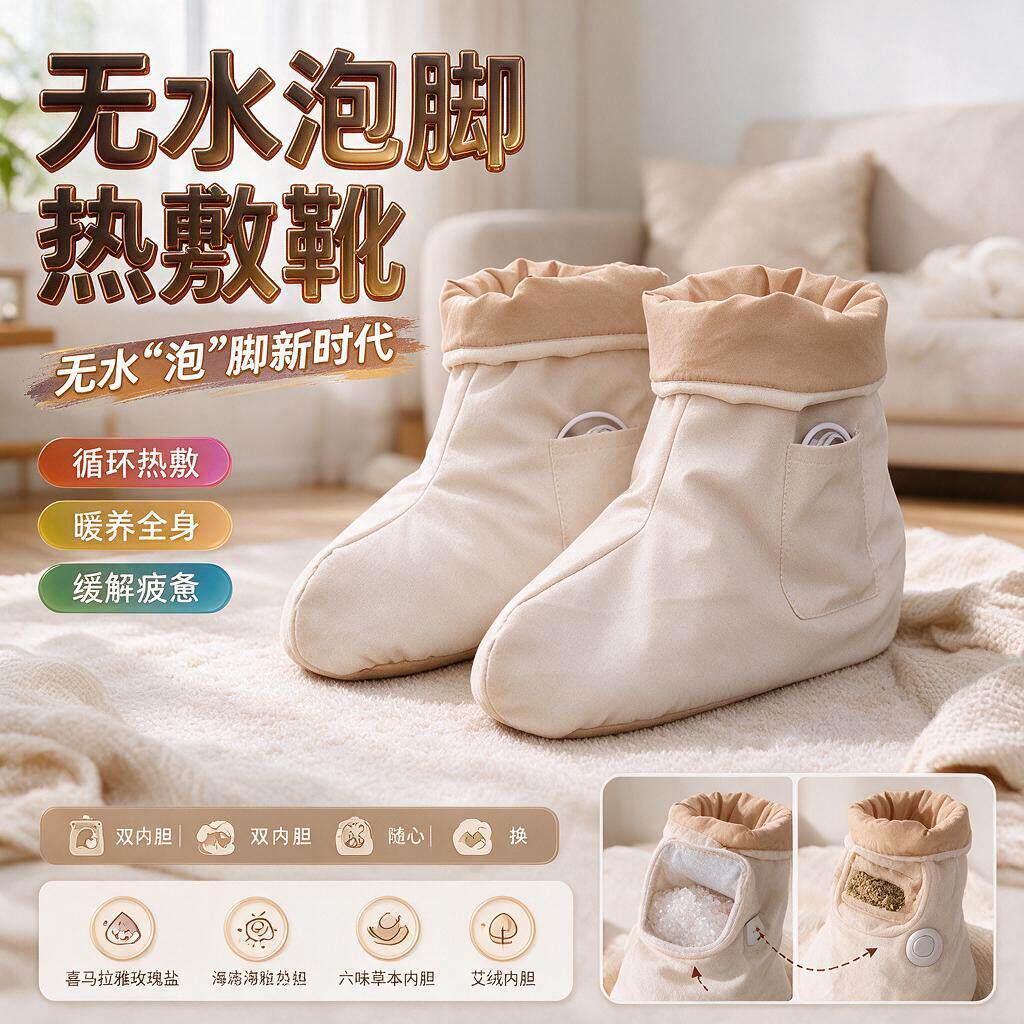 无水泡脚热敷靴鞋usb办公室暖脚神器脚踝部发热鞋保暖粗盐短靴