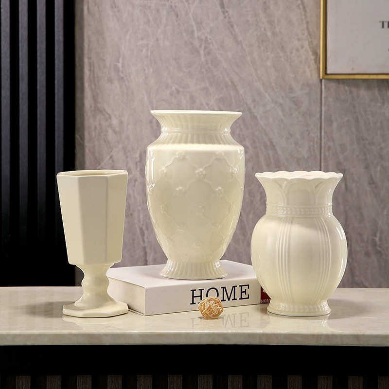 中古平替高品质 陶瓷花瓶工艺品花器 美法式复古浮雕内外高温釉,家居饰品,花瓶,淘宝优惠券,粉丝福利购,淘宝优惠卷